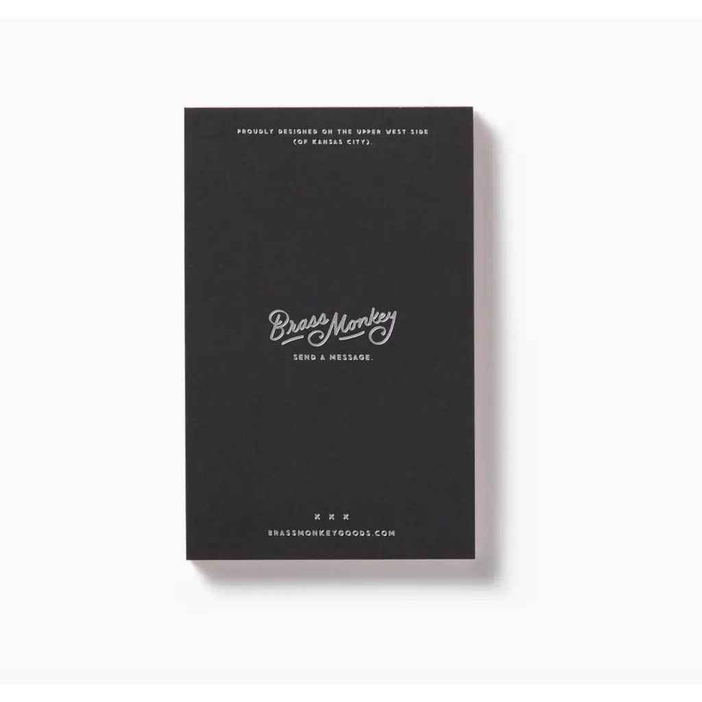 Black greeting card from Grown-Ass Person Memo Pad with dyed paper and polished prints