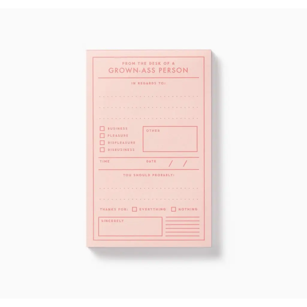 Pink Grown-Ass Person Memo Pad with dyed paper and fill-in-the-blank format