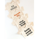 Ham Sandwich Organic Cotton Baby Onesie with food sayings, 3mo fits closer charm
