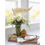 Easter-themed floral centerpiece with a Happy Easter Felt Pennant decoration