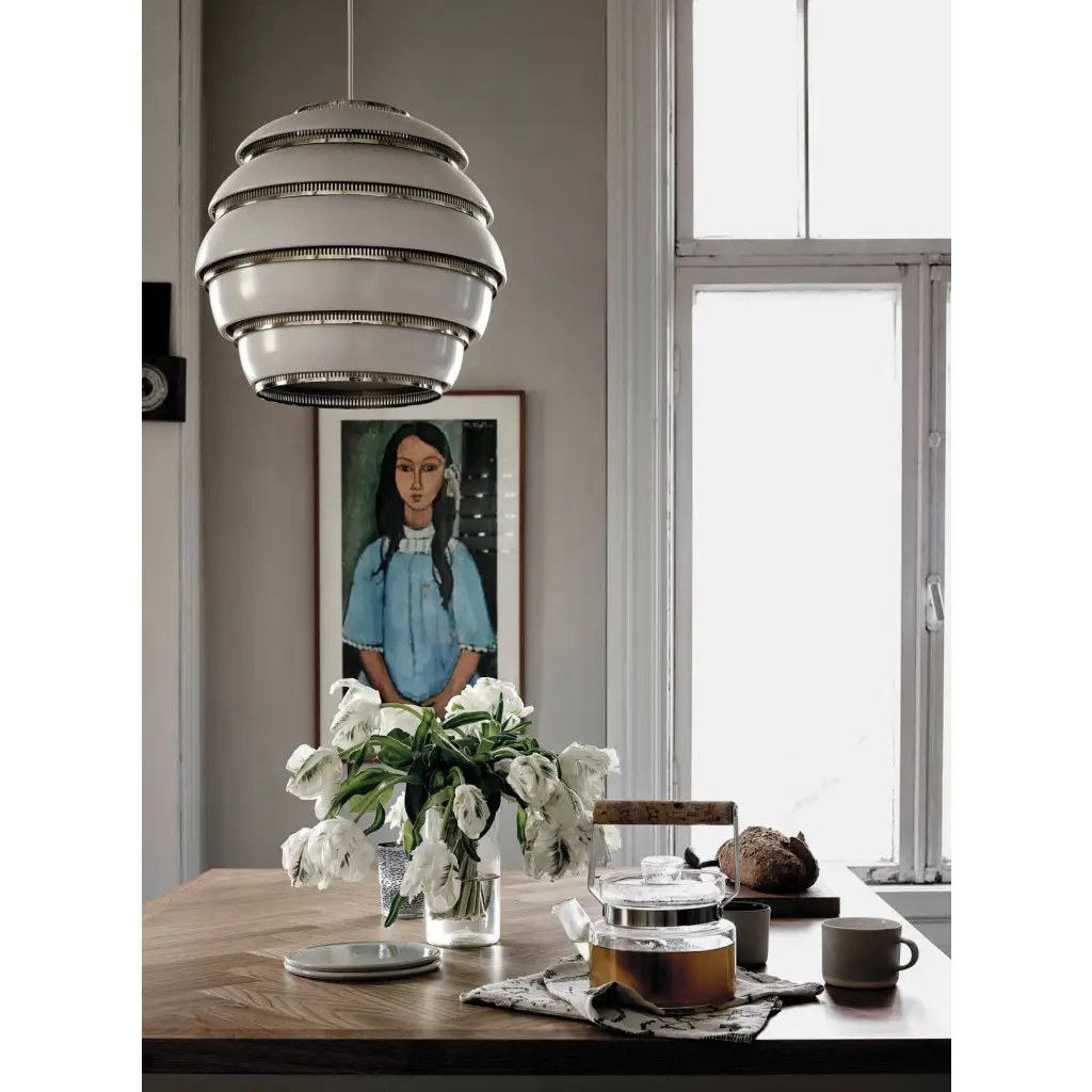 Happy Homes tiered pendant light in white silver finish over dining table