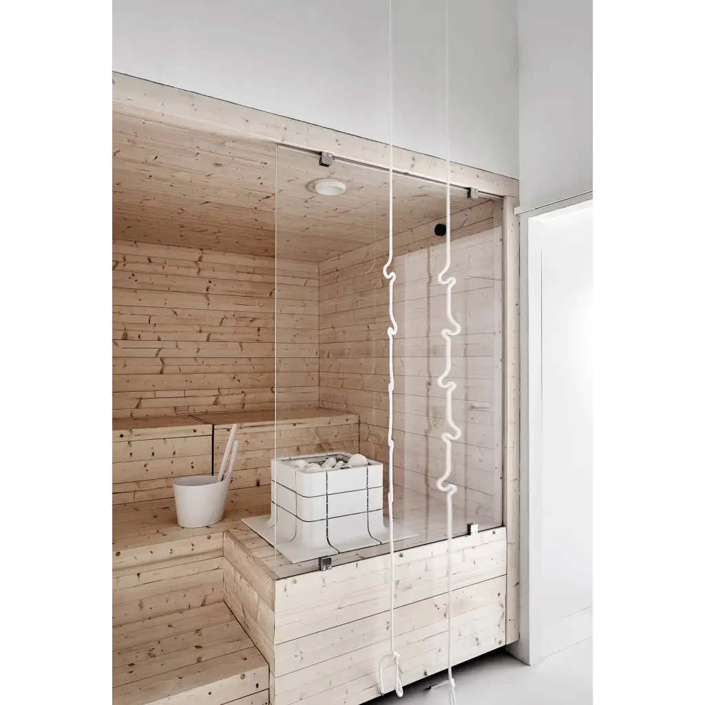 Happy Homes white grid stone heater in stylish sauna