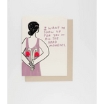 Simple illustration of a figure in a pink dress for a Hard Moments Card