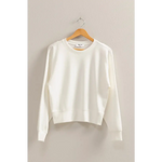 White cotton crewneck sweatshirt on wooden hanger, perfect stylish womens clothes