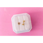 14k gold heart stud earrings with pink gemstone, hypoallergenic for sensitive ears