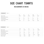 T-shirt size chart with measurements in inches for Heck On Wheels Kids Graphic Tee showcasing polished prints