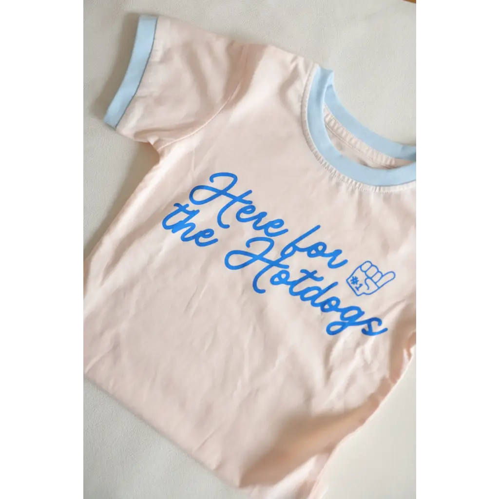 Pink Here for the Holidays Brutally Honest Tee in Organic Cotton with blue trim