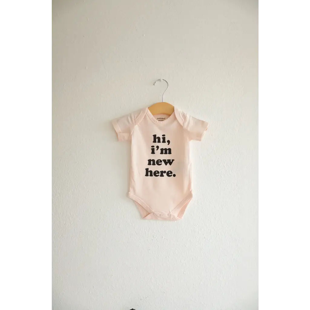 Cute Pink Organic Cotton Baby Bodysuit with hi, I’m new here design for little ones