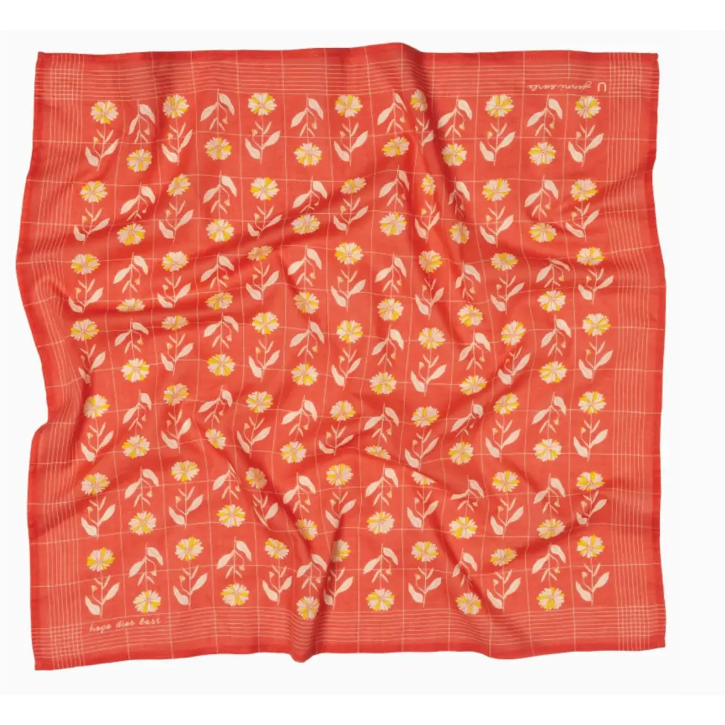 Floral-patterned orange scarf from Hope Dies Last Cotton Voile Bandana with polished prints