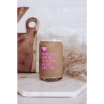 Champagne can with pink heart design, perfect for your favorite juice glass holds 16oz