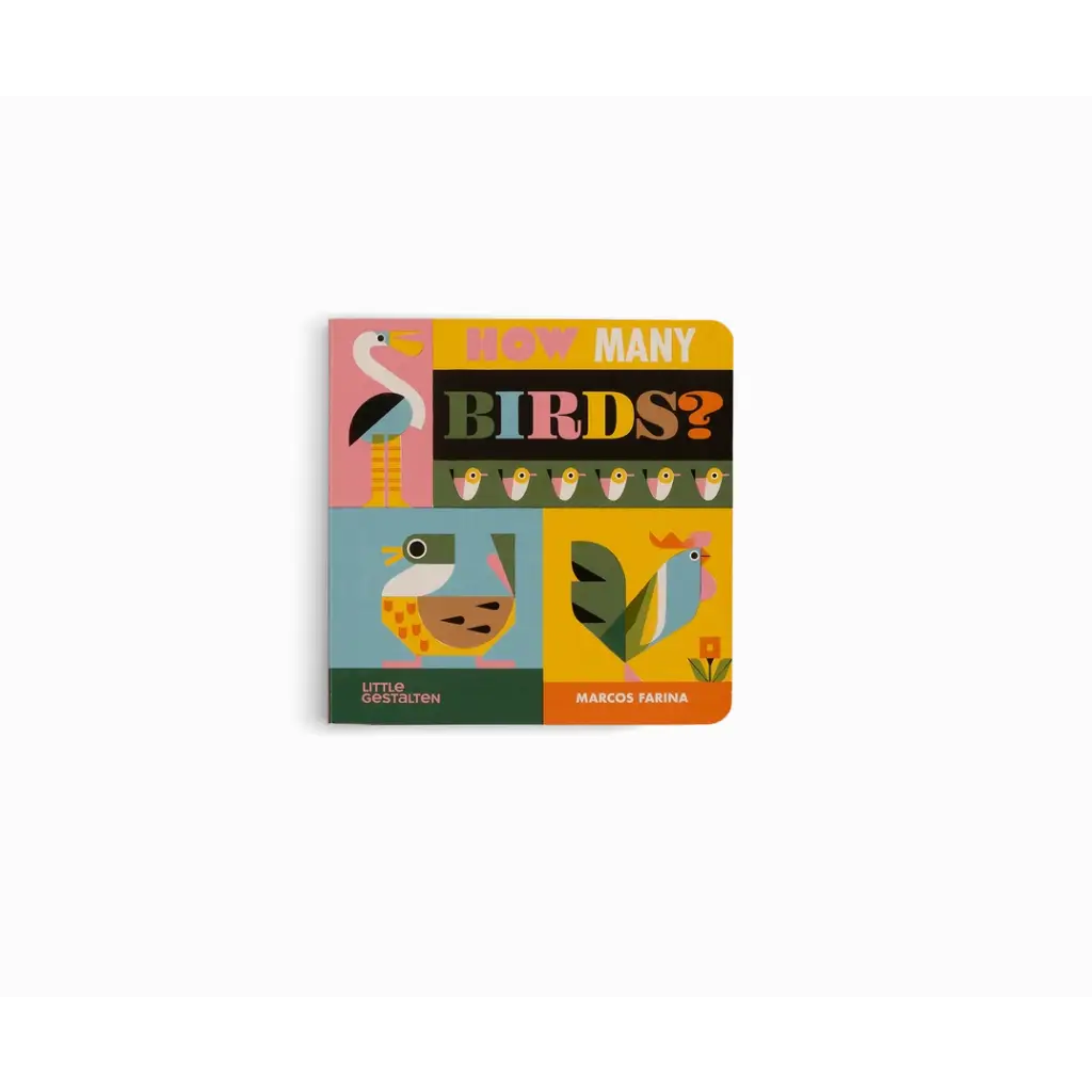 Colorful Counting Birds Board Book by Marcos Farina with fun geometric bird illustrations