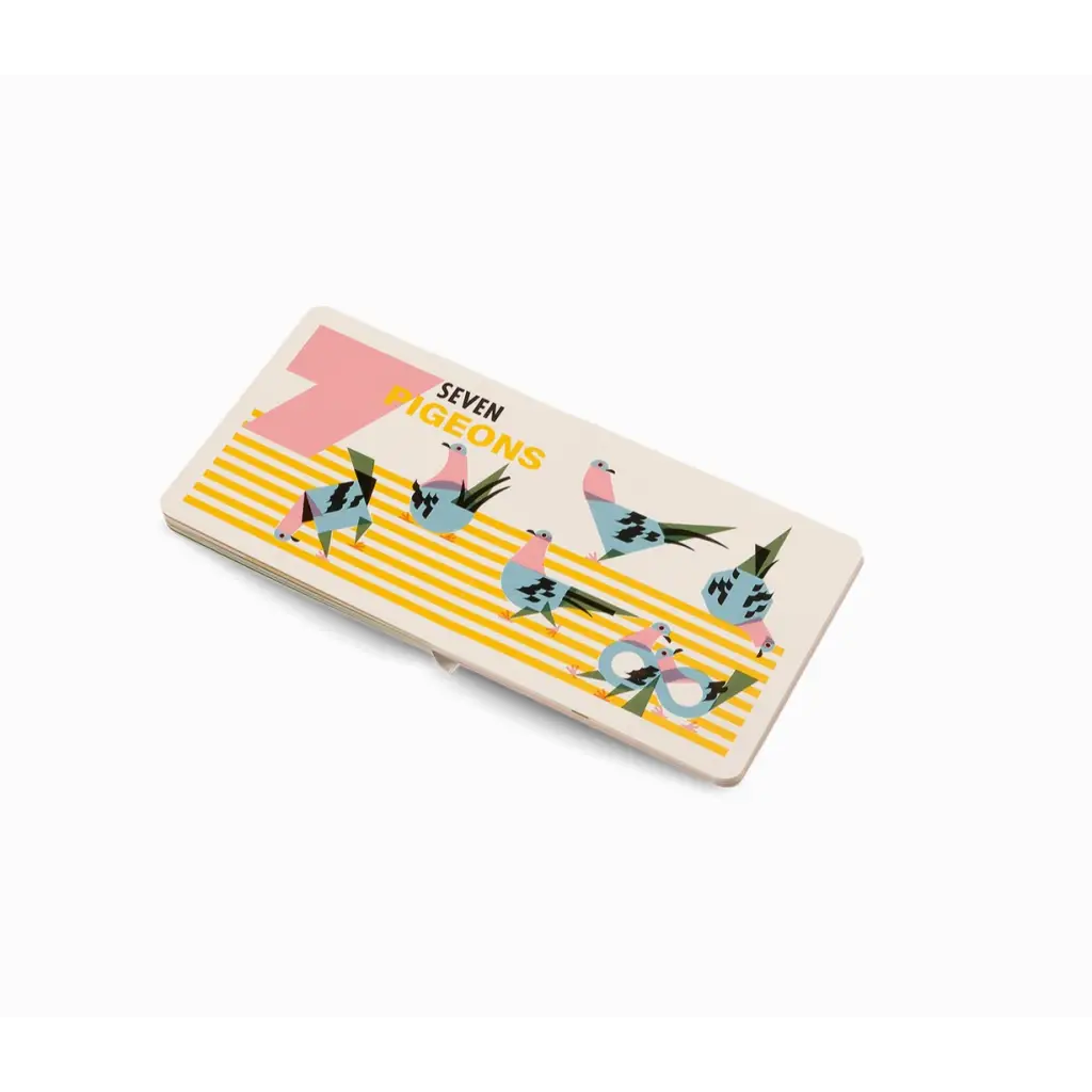 Decorative pencil case with yellow stripes and flowers for Marcos Farina’s Counting Birds Board Book