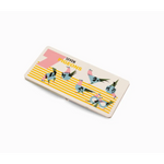 Decorative pencil case with yellow stripes and flowers for Marcos Farina’s Counting Birds Board Book