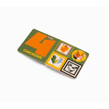 Green and orange board game tile with chicken icons for Counting Birds Board Book by Marcos Farina