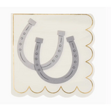 Square gold-edged horseshoe cocktail napkins featuring two stylish gray horseshoes
