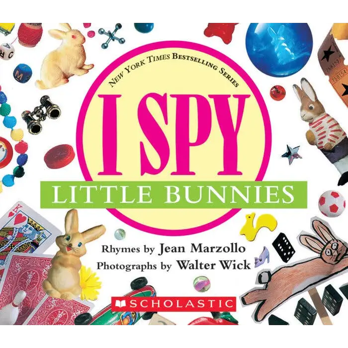 I Spy Little Bunnies book cover in spy series with colorful bunnies on polished prints