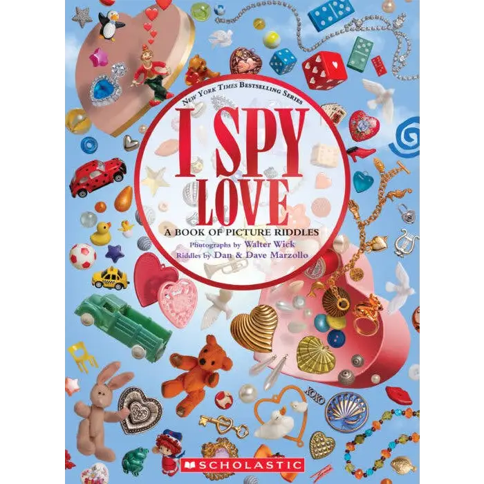 I Spy Love Picture Book cover with vibrant heart toys and spy love trinkets