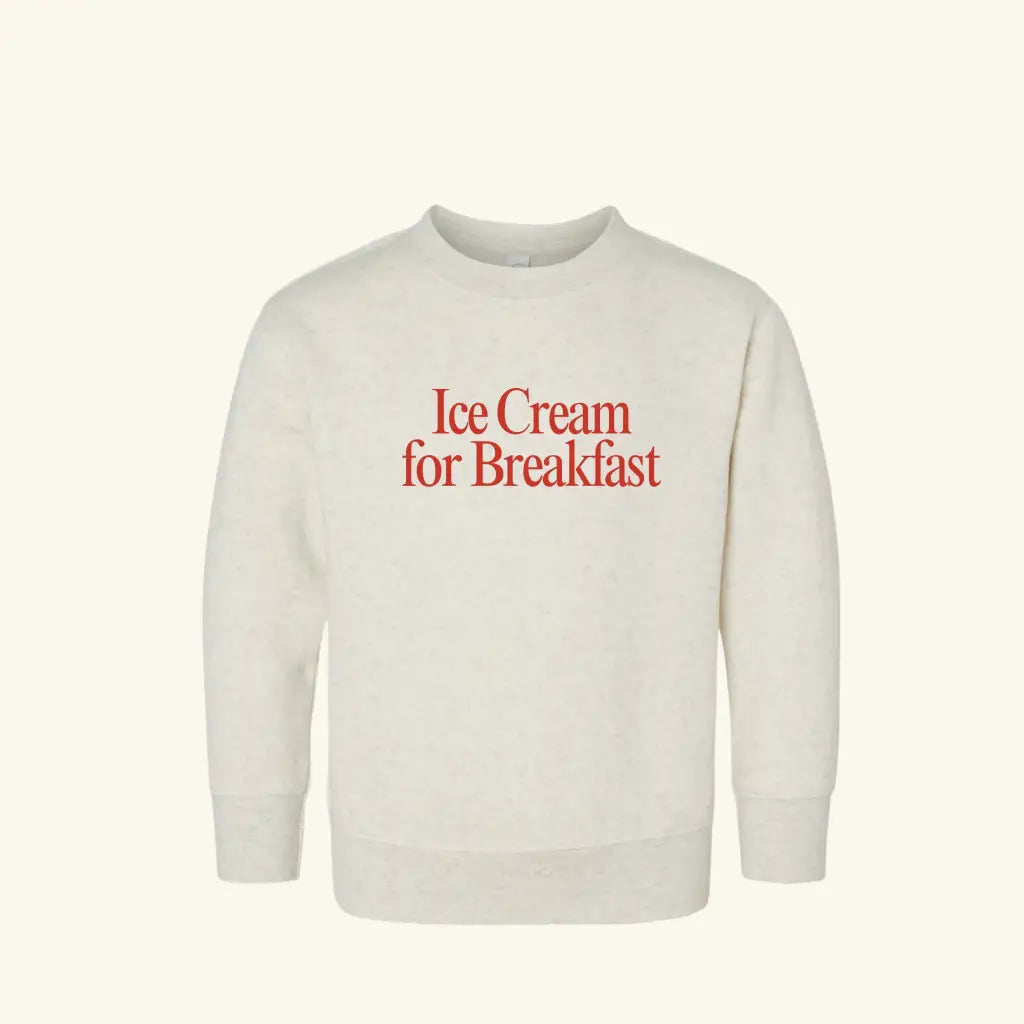 Cream-colored sweatshirt with red text from Ice Cream for Breakfast, the perfect holiday gift
