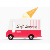 Cute Pink and White Ice Cream Toy Truck featuring Soft Swerve on the side