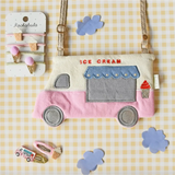 Cute Pink and White Ice Cream Van purse with fun appliqués for ice cream lovers