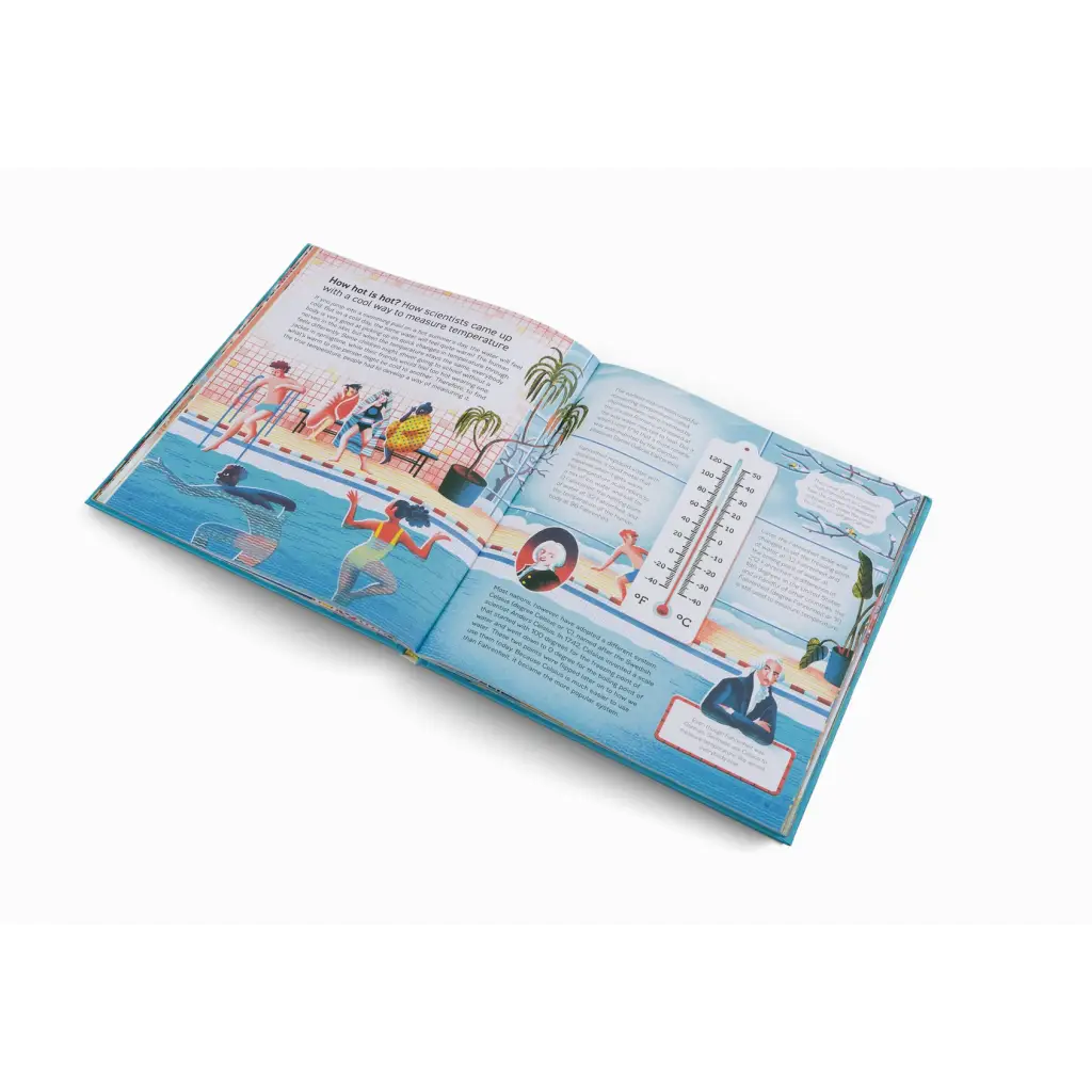 Open children’s book with swimming pool scene from In Great Numbers, conceived clever ways