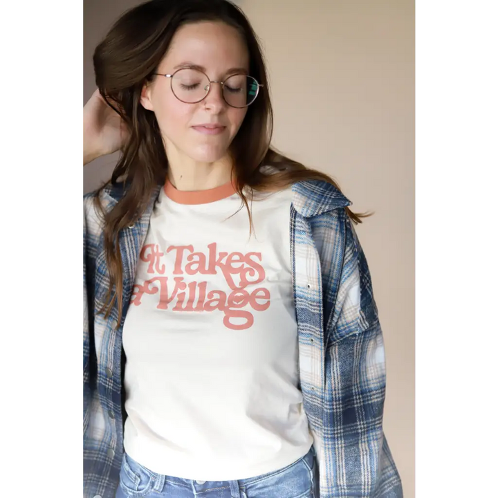 It Takes a Village Adult Retro Ringer T-Shirt - Polished Prints