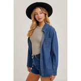 Oversized Jenny Dark Denim Button Down jacket with pockets, perfect stylish womens clothes