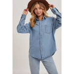 Light-wash Jenny Denim Button Down shirt, perfect for stylish moms and polished prints