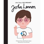 Cartoon character in round glasses and peace shirt on John Lennon book cover