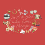 Vintage cream rotary phone with gold handset, floral accents, loves things print