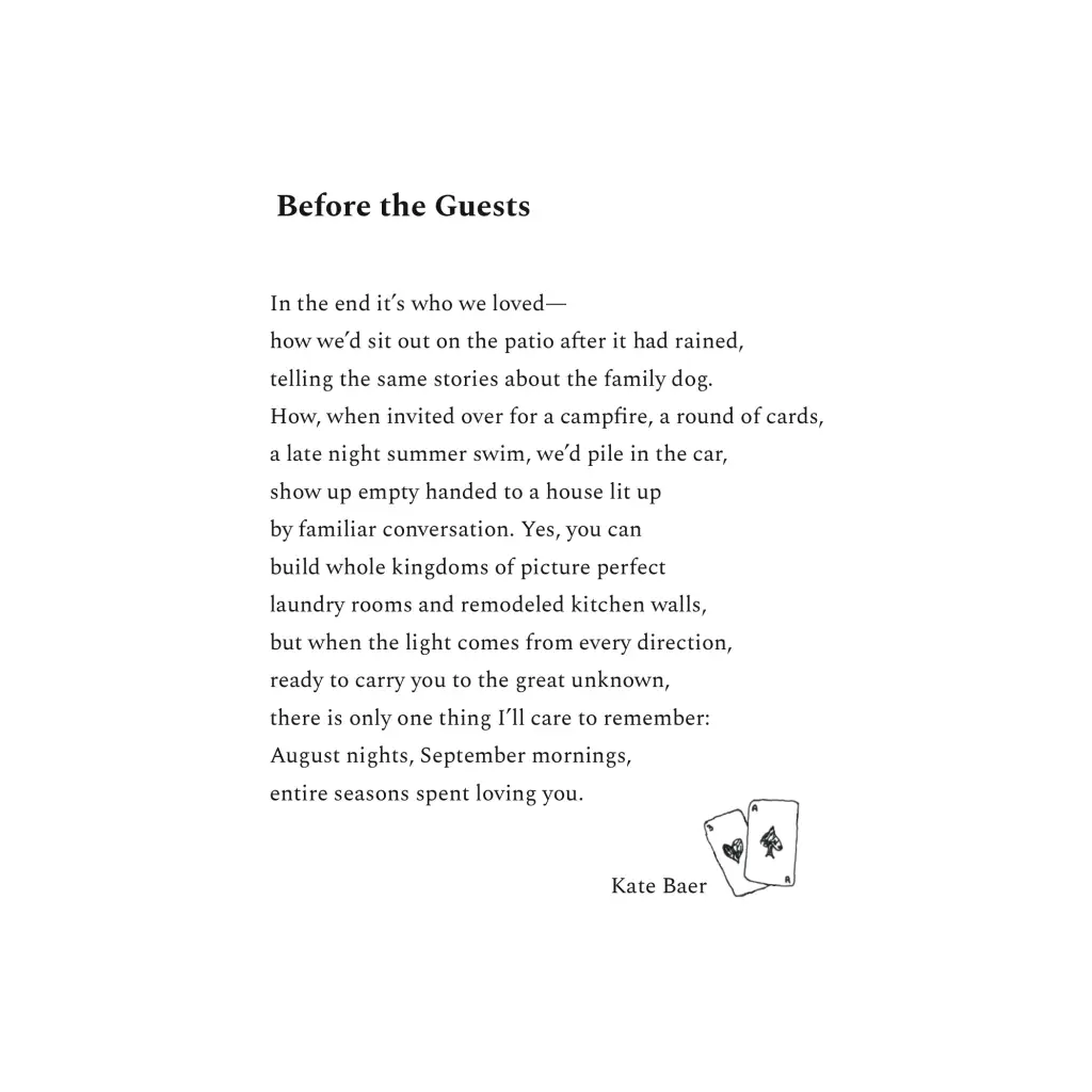 White playing cards with red and black suits from Kate Baer’s newest poetry collection free shipping