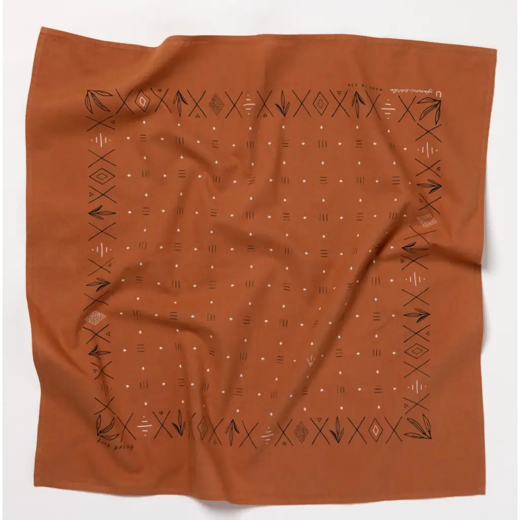 Brown bandana with geometric pattern from Keep Going Cotton Voile Bandana, perfect for stylish womens clothes or clothes for moms