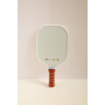 Mint green mini pickle ball paddle for little players with brown leather grip