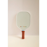 Mint green mini pickle ball paddle for little players with brown leather grip