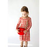 Red and white checkered Kit Plaid Dress with matching purse for stylish girls