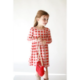 Cute long sleeved twirl Kit Plaid Dress for Girls in red and white gingham