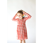 Cute red and white gingham Kit Plaid Dress for Girls with long sleeves and gathered skirt