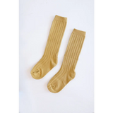 Cute knee high socks in mustard yellow ribbed design for babies and kids