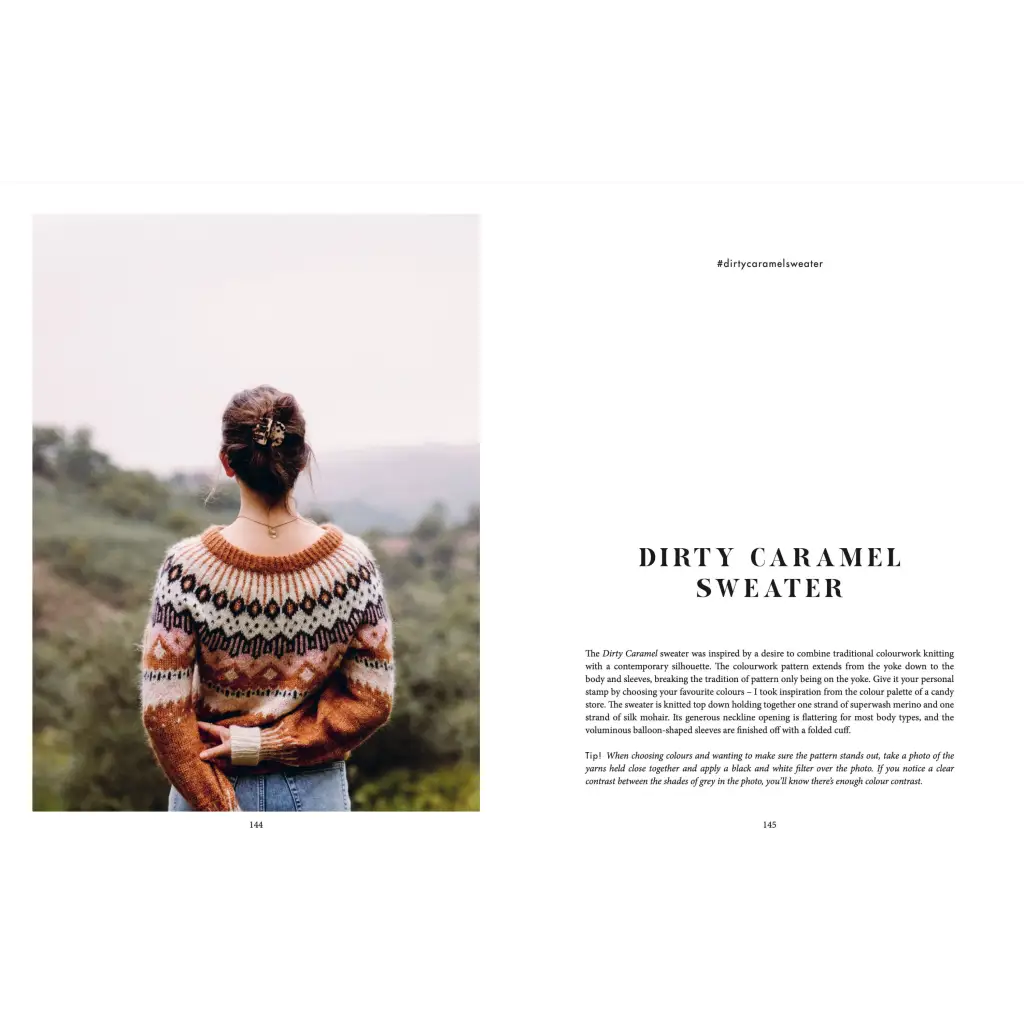 Cozy dirty caramel knit sweater with knit patterns in Knit This! book