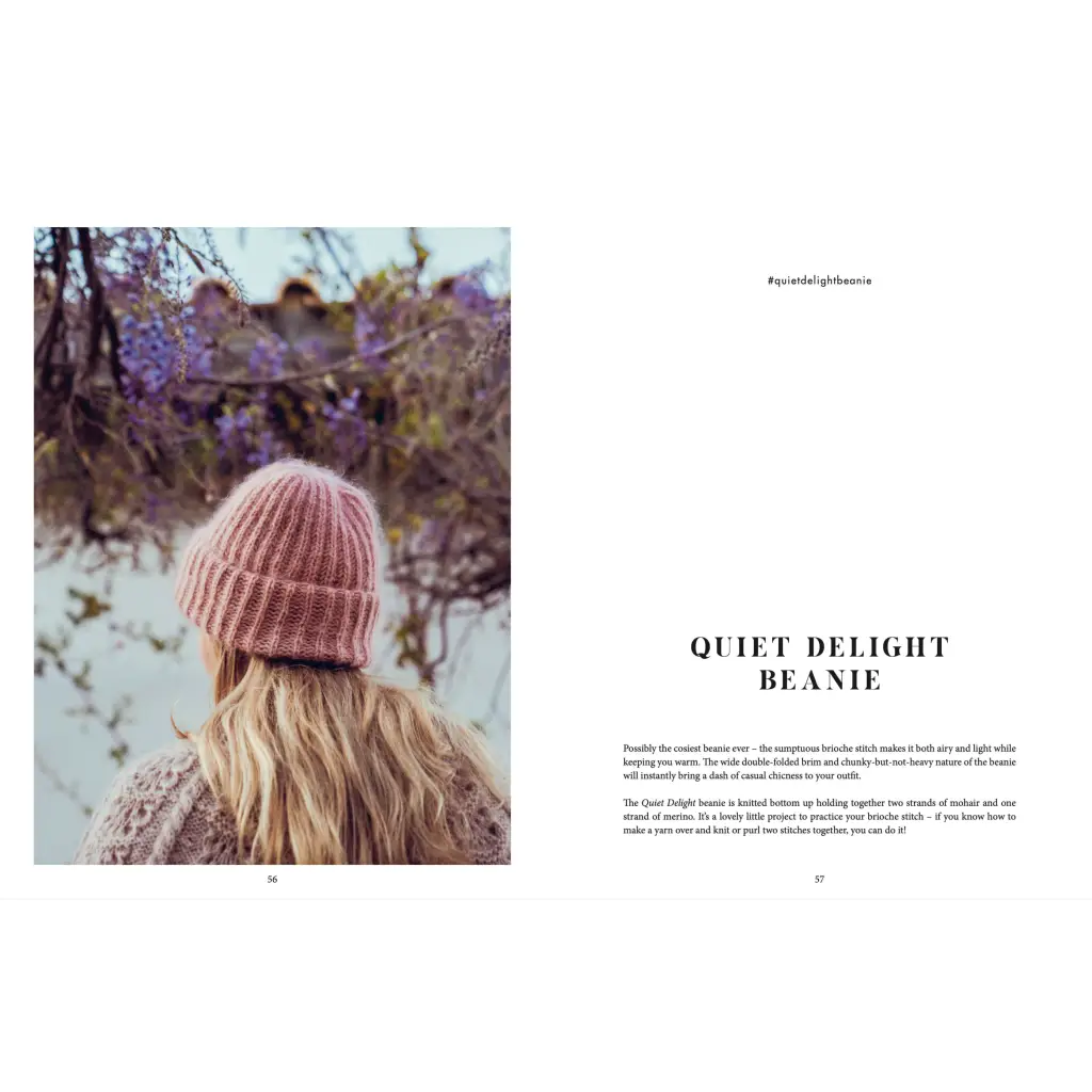 Soft pink knitted beanie from Knit This! knit patterns book