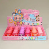 Cute Labubu Bunny lip gloss in pink heart shape with glitter accents
