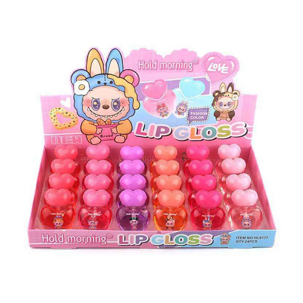 Cute Labubu Bunny lip gloss with pink heart design and bear prints