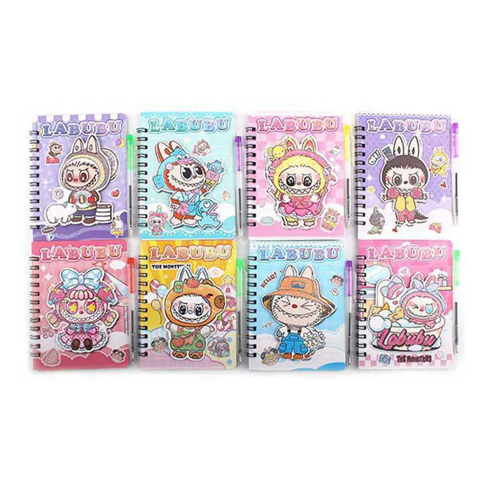 Labubu pen set with cute spiral notebook and pastel polished prints