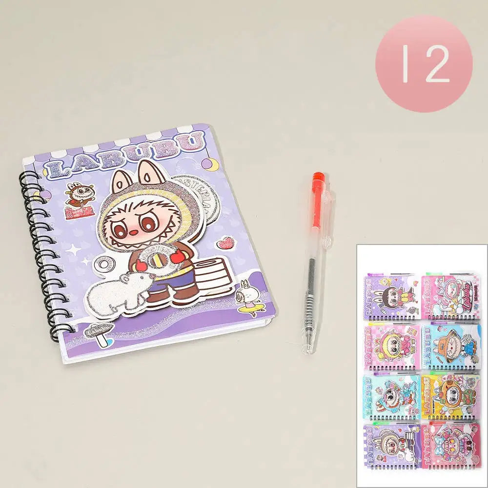 Cute lavender spiral notebook with fox design in Labubu pen set