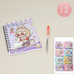 Cute lavender spiral notebook with fox design in Labubu pen set