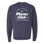 Navy sweatshirt for minute moms club with Moms Club Lifetime Member text on back