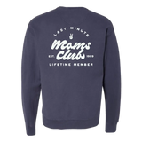 Navy sweatshirt for minute moms club with Moms Club Lifetime Member text on back