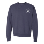 Navy crewneck sweatshirt with peace sign for Last Minute Moms Club members