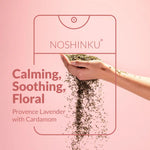 Lavender floral tea pocket hand sanitizer with cardamom on pink background