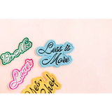 Colorful iron-on patches featuring fun phrases for stylish womens clothes inspiration